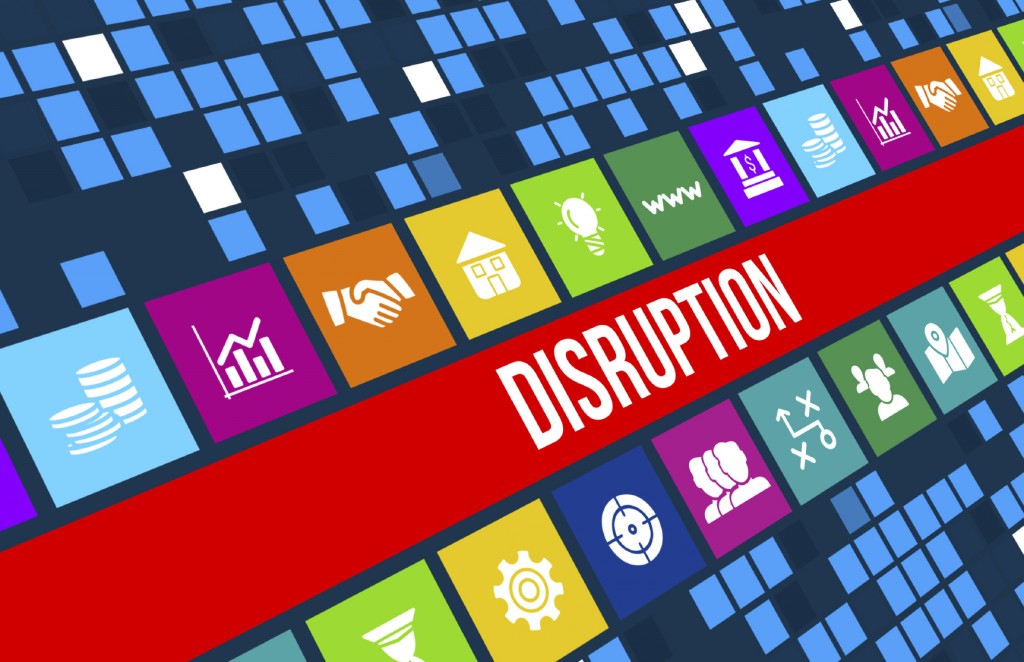 Disruption concept image with business icons and copyspace.