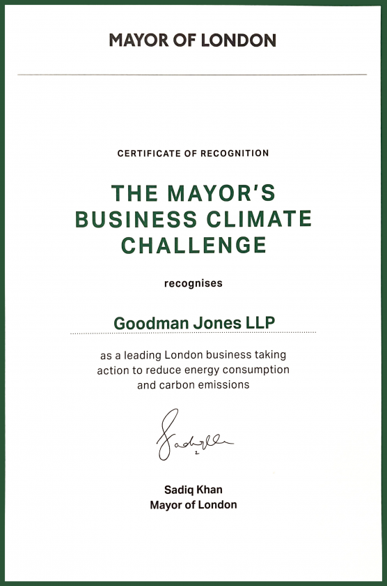 Goodman Jones LLP The Mayors Business Climate Challege Certificate Nov 2023